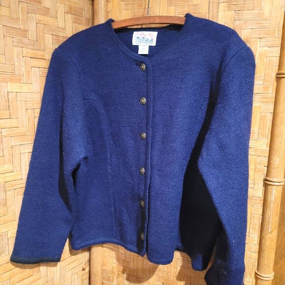 Vintage BOILED 100% WOOL Tally-Ho Sweater Womens M Navy Blue Cardigan 90s 80s - Picture 2 of 5